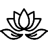 A stylized lotus flower outline in white lines on a dark background, simple and decorative.